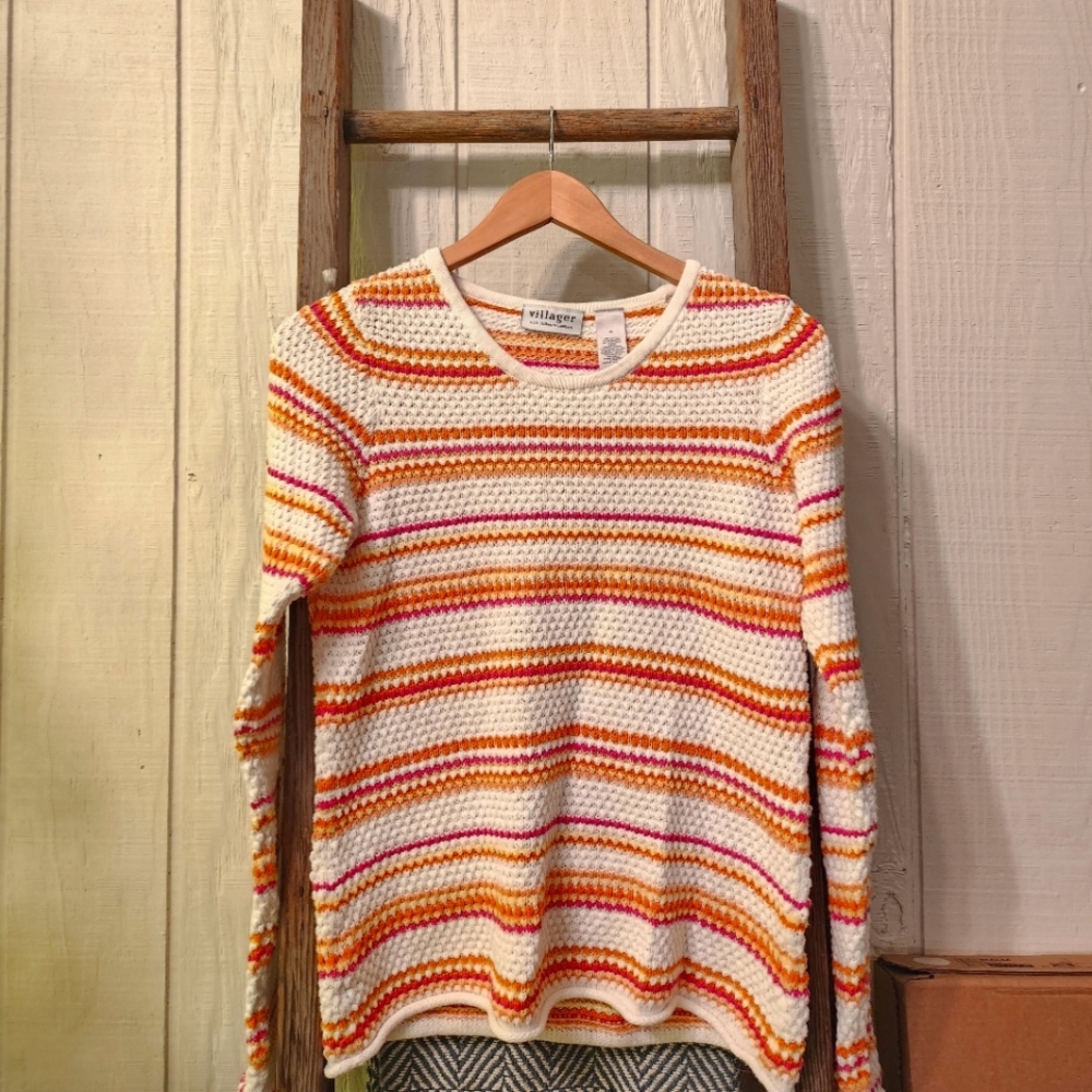 Pink, Orange, and White Striped Sweater